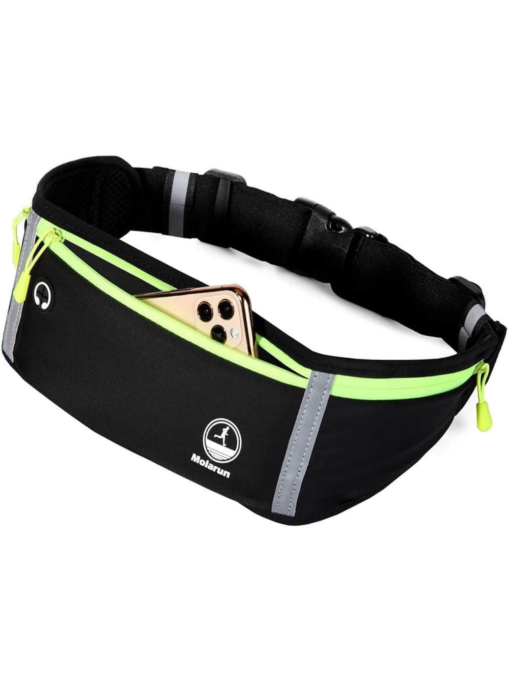 Black & Neon Green Running Waist Belt with Phone Pocket